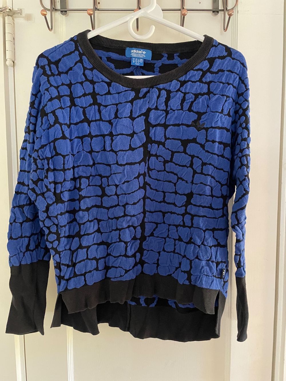 adidas Blue and Black Textured Crewneck Sweater Small